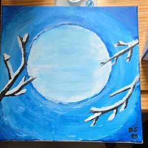 Blue and White Moonlit Canvas Art